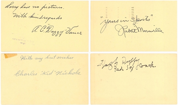 Lot of (4) Hall of Famers Signed Government Postcards By Maranville, Duffy, Nichols, & Vance (JSA)